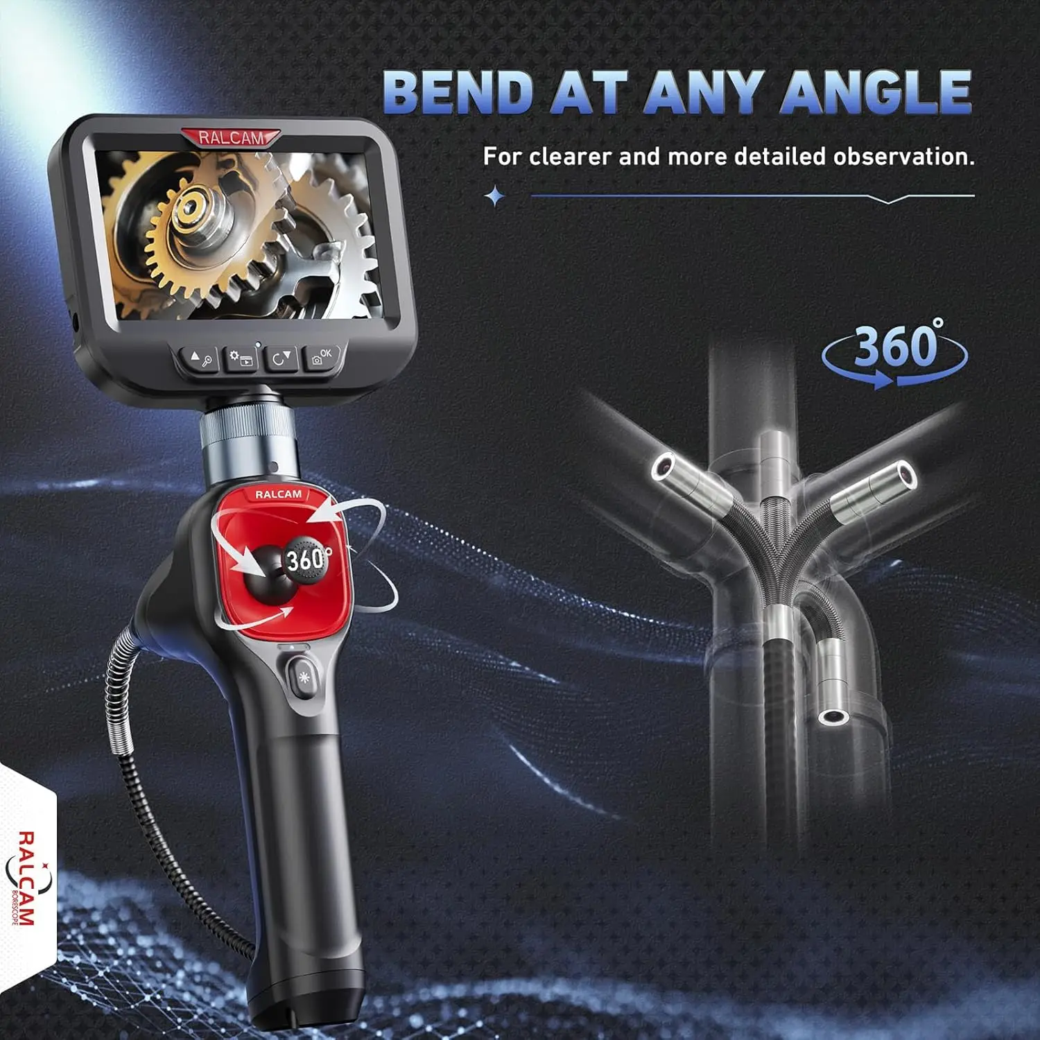 360°Joystick Articulating Borescope 6.2mm IP67 Waterproof Probe 4 Ways Endoscope Inspection Camera with 6 LED For Snake Tube