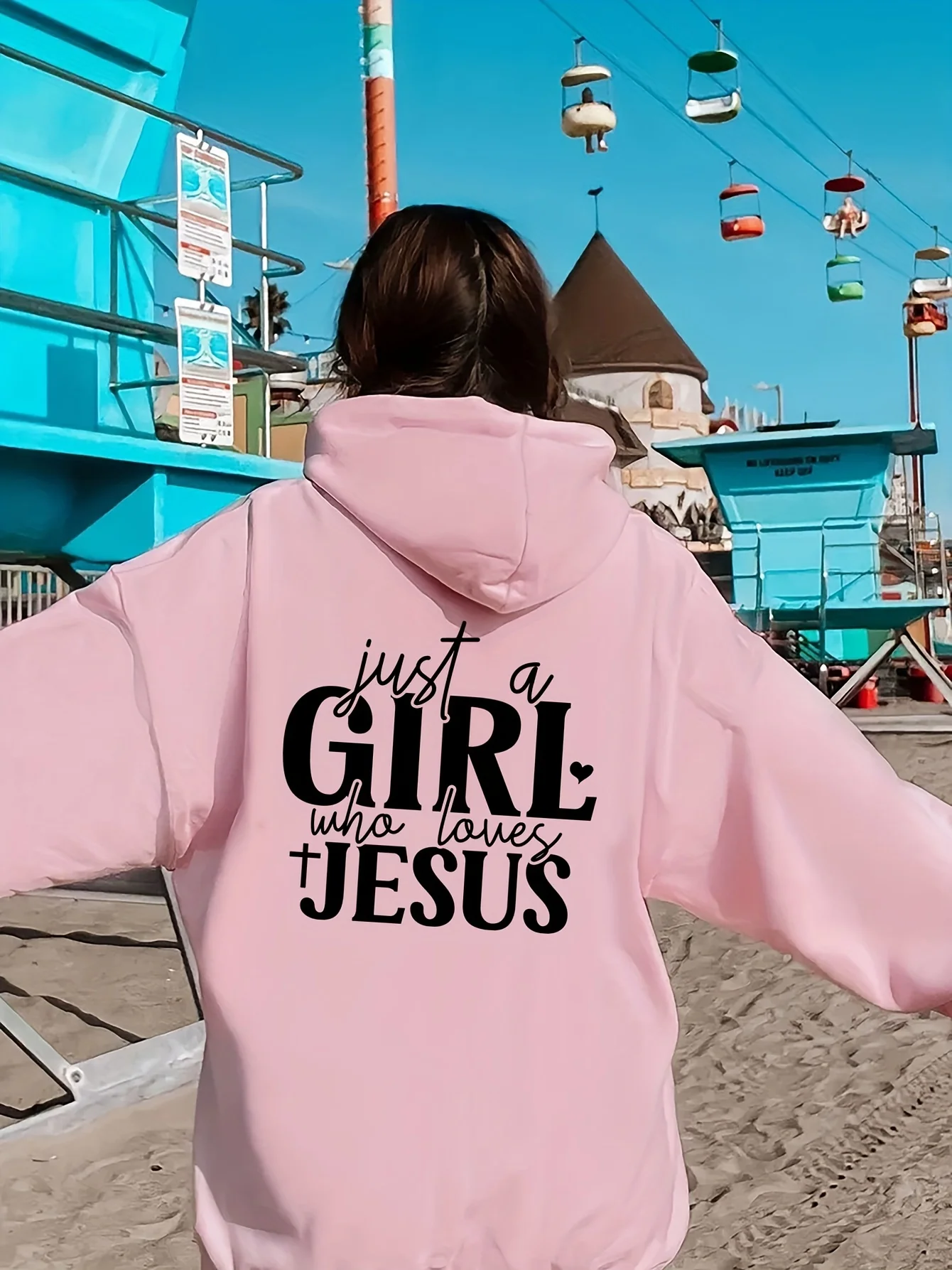 Just a Who Loves Jesus Pullover con cappuccio con stampa alfabetica a maniche lunghe con tasca a marsupio Felpa casual da donna minimalista