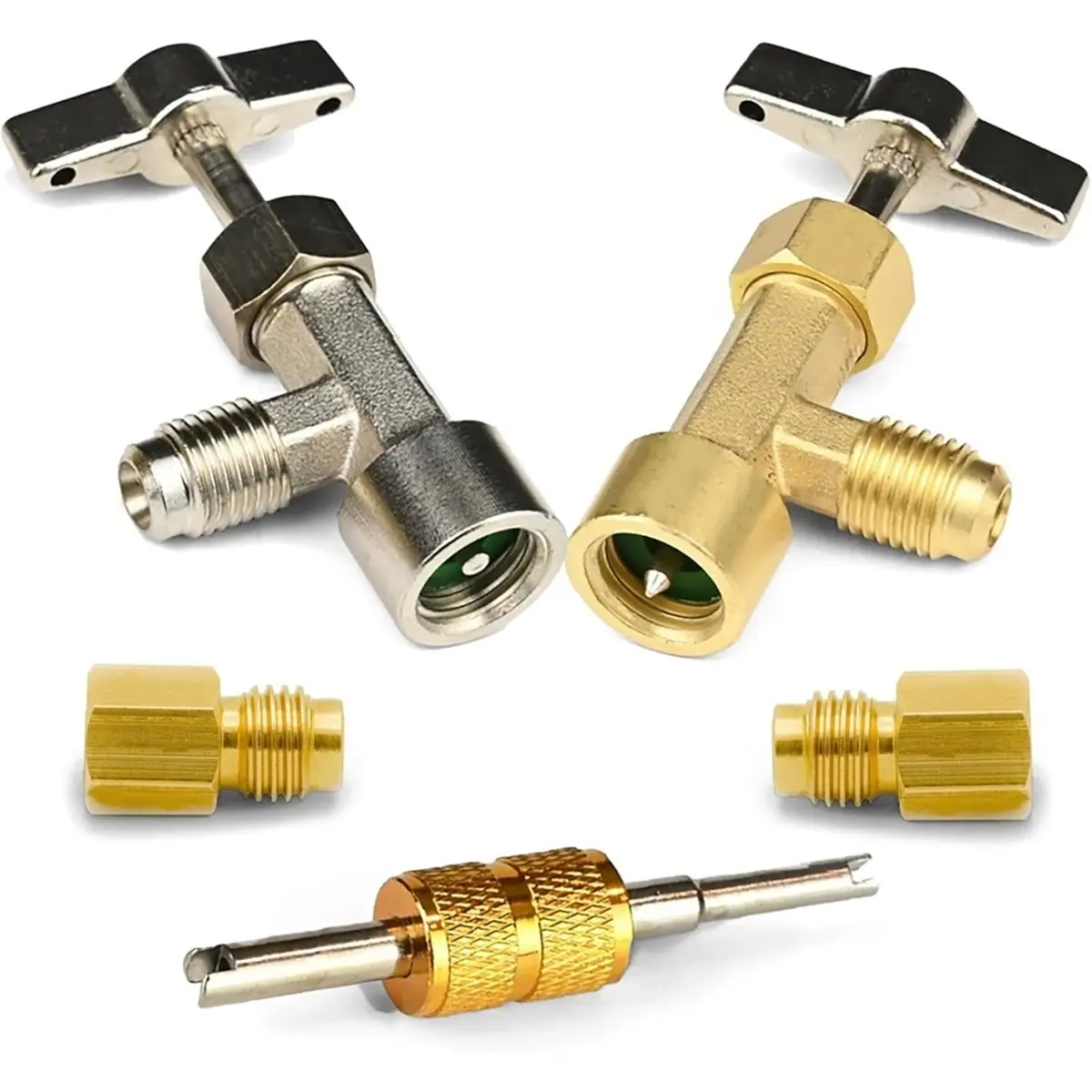 1set R134A Adapter Kit, Self-Sealing and Single-Pierce Refrigerant Can Fittings, and Valve Tool