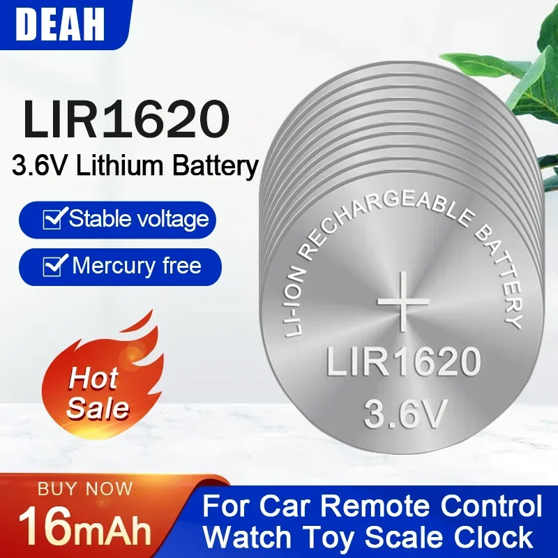 NEW LIR1620 1620 3.6V Lithium Rechargeable Battery For Car Key Remote Control Toy Replace CR1620 BR1620 DL1620 Button Coin Cell