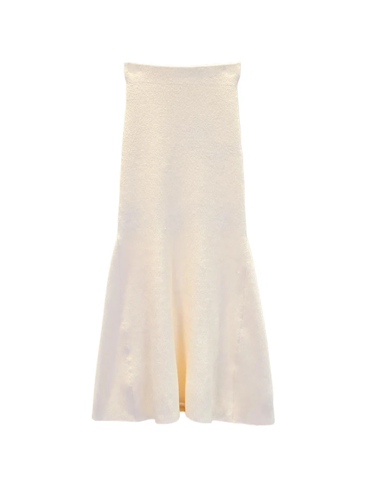 

High Waist Long Knitted Fi Tail Skirt Ele Simple Sle Polyester Fiber Commute Spring 2025 Small Fraance Trend Women'...