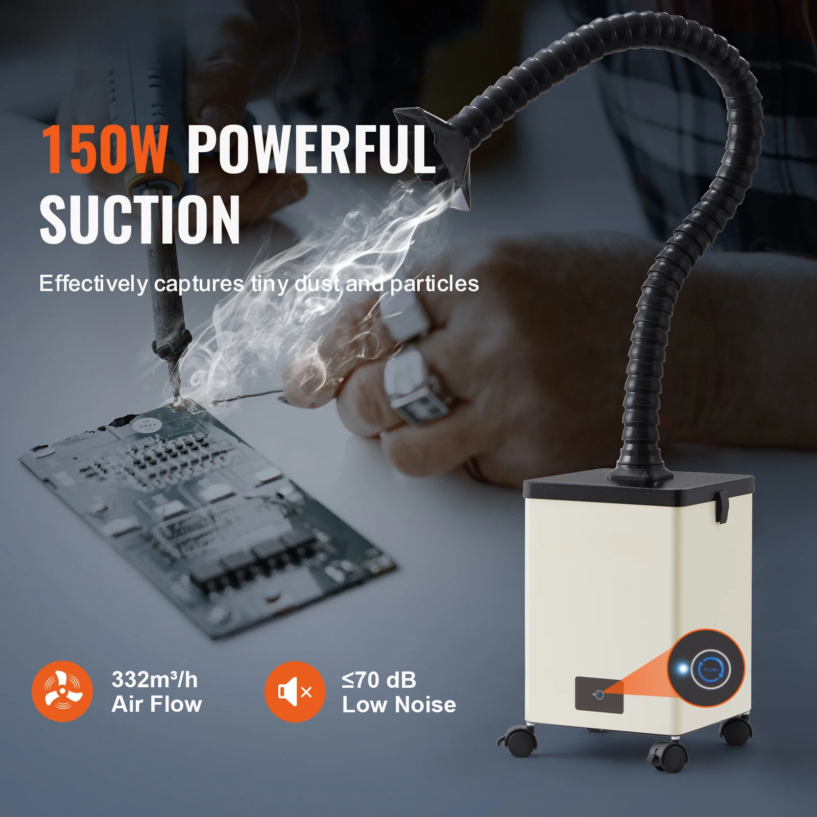 SucceBuy Solder Fume Extractor 100W/150W Smoke Extractor 332 m³/h Strong Suction Smoke Absorber Purifier for Engraving Welding