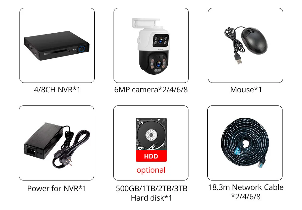KERUI 2K 6MP HD POE Surveillance 8CH 16CH Camera System Dual Lens PTZ WIFI IP Home Security 8CH POE NVR Video H.265 CCTV Kit