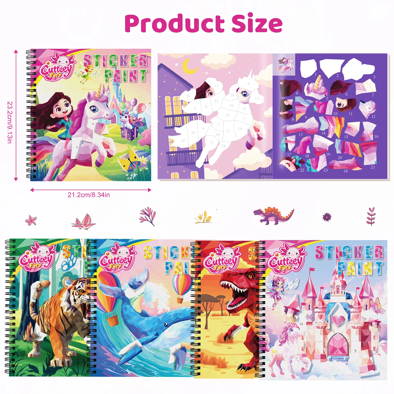 1PC Sticker Paint Books for Kids DIY Sticker by Number Road Airplane Travel Sticker Activity Book Dinosaur Unicorn Ocean Themed view 6