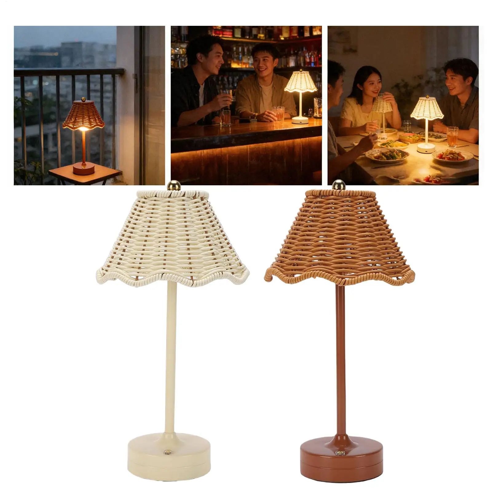 LED Rechargeable Reading Light Dimmable Bedside Lamp Energy Saving Eye Care Compact 1200mAh PC Rattan Weaving for Restaurant