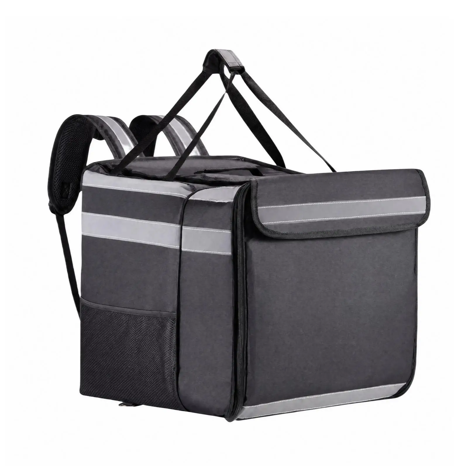 Polyester PVC Insulated Delivery Backpack for Hot Cold Food Transport Expandable Rectangular Shape with Reflective Strip Safety