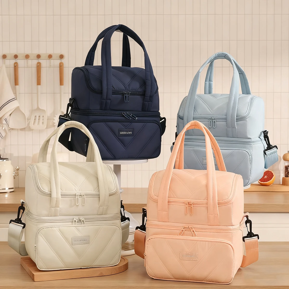 

Custom Logo Double-Layer Insulated Lunch Bag Large Capacity Leakproof Stain Resistant Pouch Durable Portable for Picnic Camping