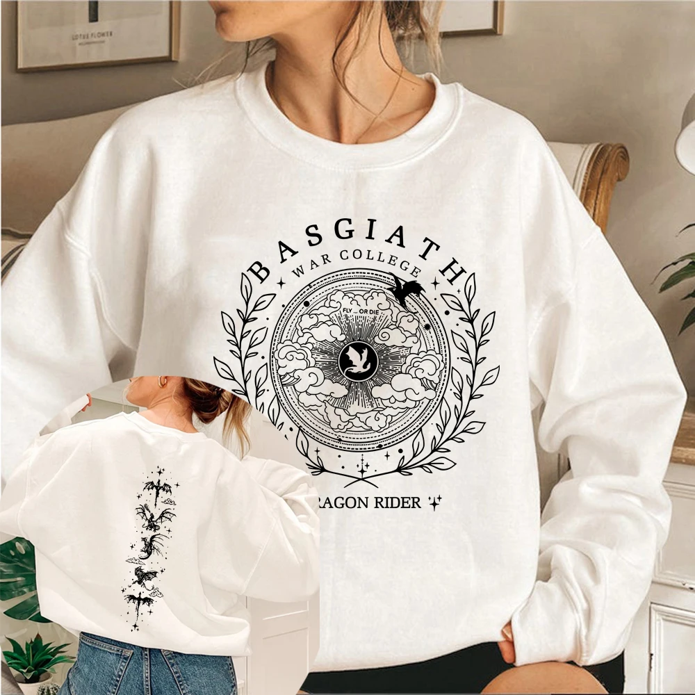 Vintage Basgiath War College 2-Sided Swetahirt Fourth Wing Hoodie Unisex Crewneck Sweatshirts Casual Long Sleeve Dragon Pullover