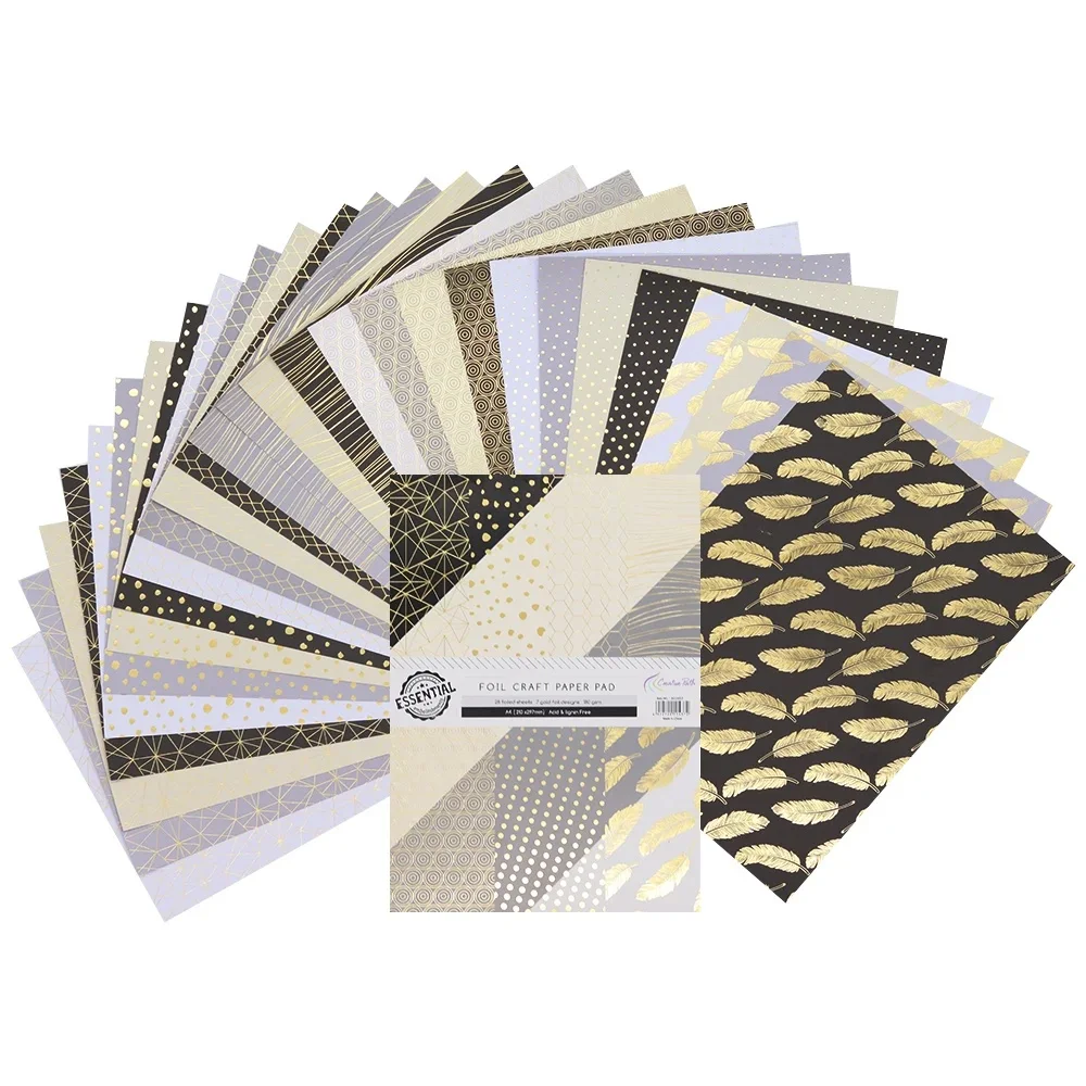Kreative Goldblattblätter im A4-Format, strukturiertes, dekoratives Scrapbooking-Papier, Gold-Silber-Folien-Bastelpapierblock für Planer und Journaling – Detail 7