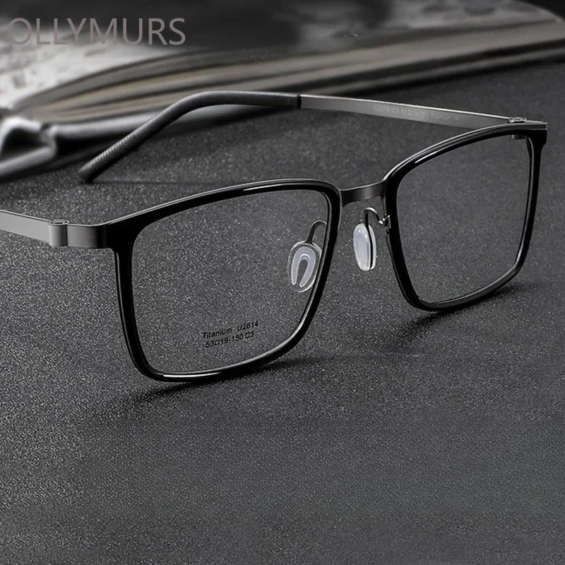 

OLLYMURS Titanium Glasses Frame Men Brand Design Vintage Retro Square Eyeglasses Big Size Ultralight-Weight Eyewear