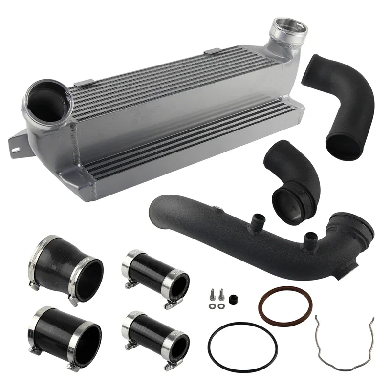 Black/Red Super Charge Pipe Kit Bar & Plate Intercooler Aluminum For BMW N54 E8X E9X E82 E88 E90 E91 135i 335i 1M 2006-2013