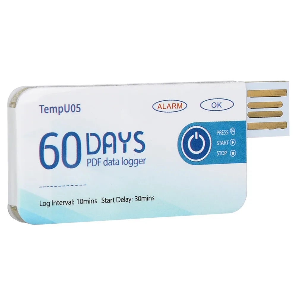 60 Days Temperature Data Logger USB Interface Disposable Design USB Temperature Logger Single Use Type PDF Report Output