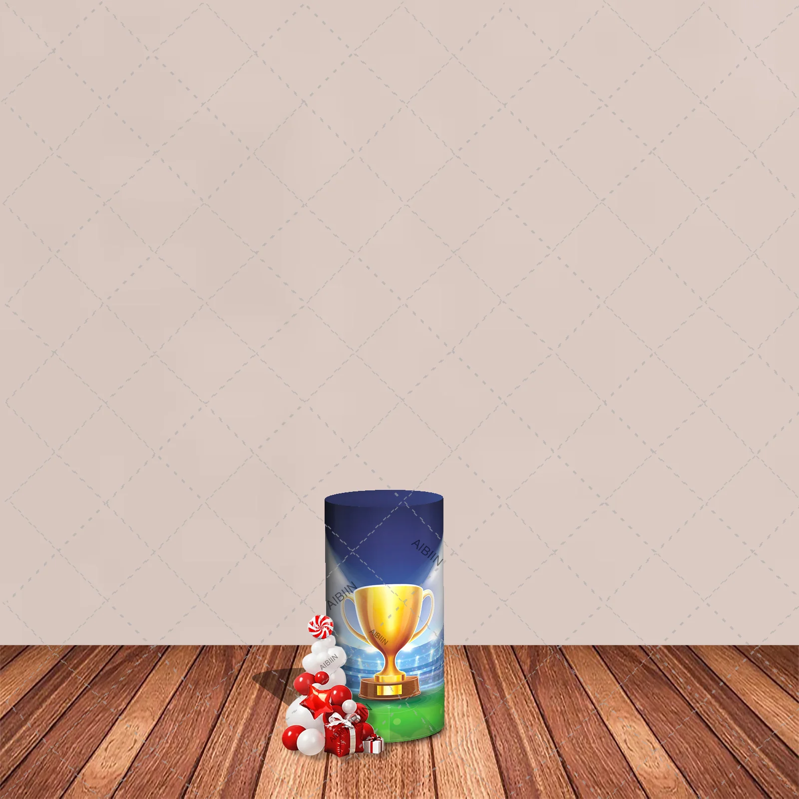Football Cylinder Backdrop Cover Green Grass Field Trophy Birthday Party Decor Cake Dessert Pedestal Column Background Cover  ﻿