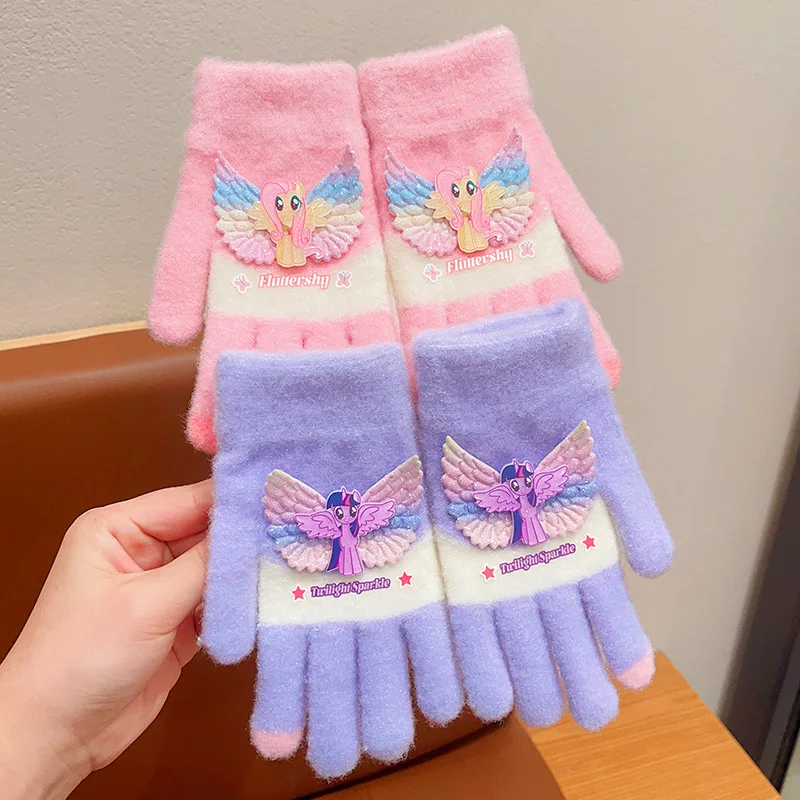 My Little Pony children's gloves winter padded and thickened full-finger woolen gloves girls five fingers writing warm gloves