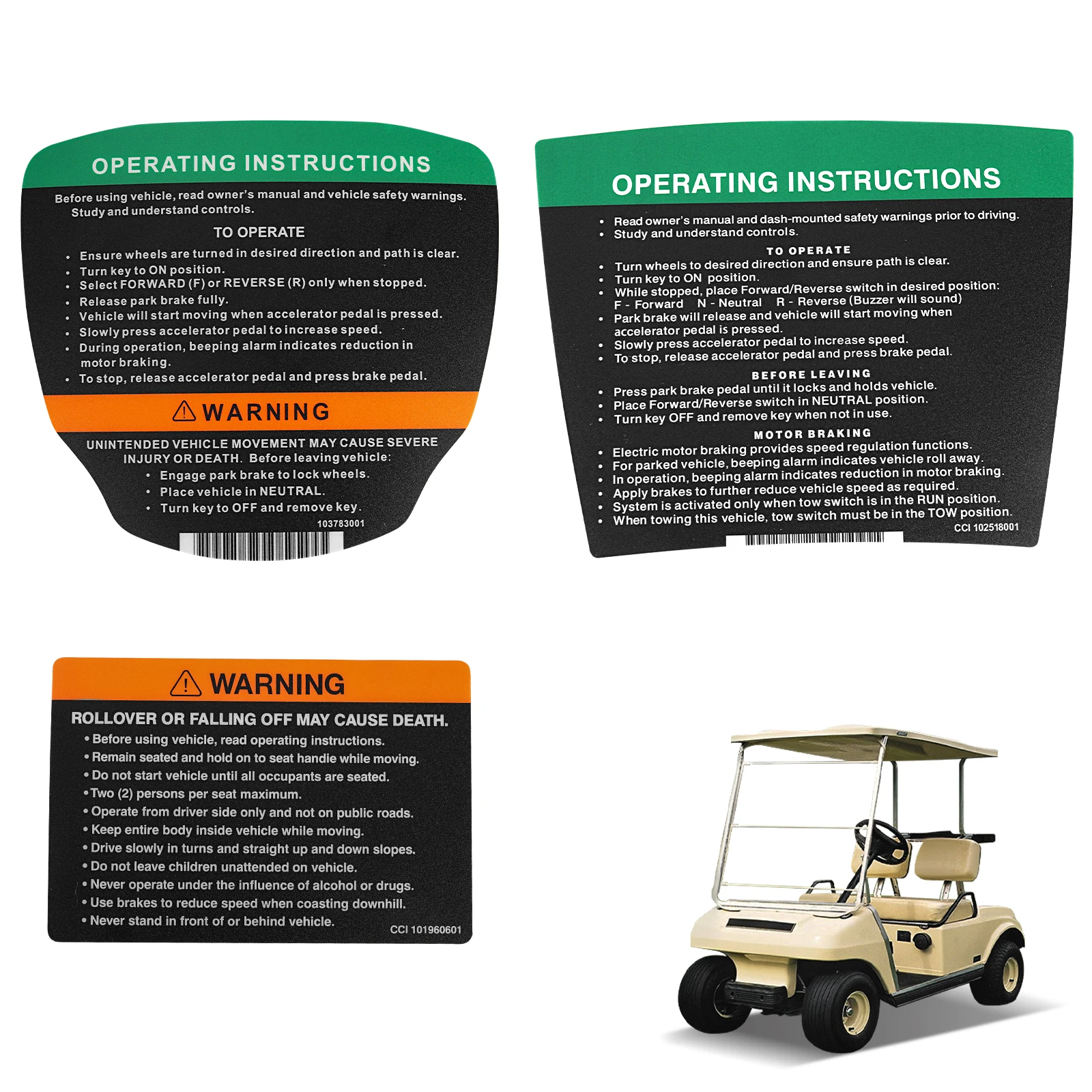 Golf Cart Name plate Kit Steering Wheel and Dashboard Stickers For Club Car/ DS Electrical Model 102518001 103783001 101960601