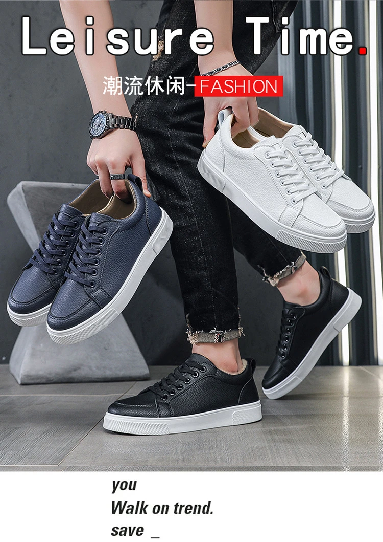 Schlichte weiße Low-Top-Sneaker aus Kunstleder für Herren, Schnürschuhe, minimalistische Skate-Schuhe, Herren-Sneaker aus Kunstleder, rutschfeste Schuhe – Detail 3