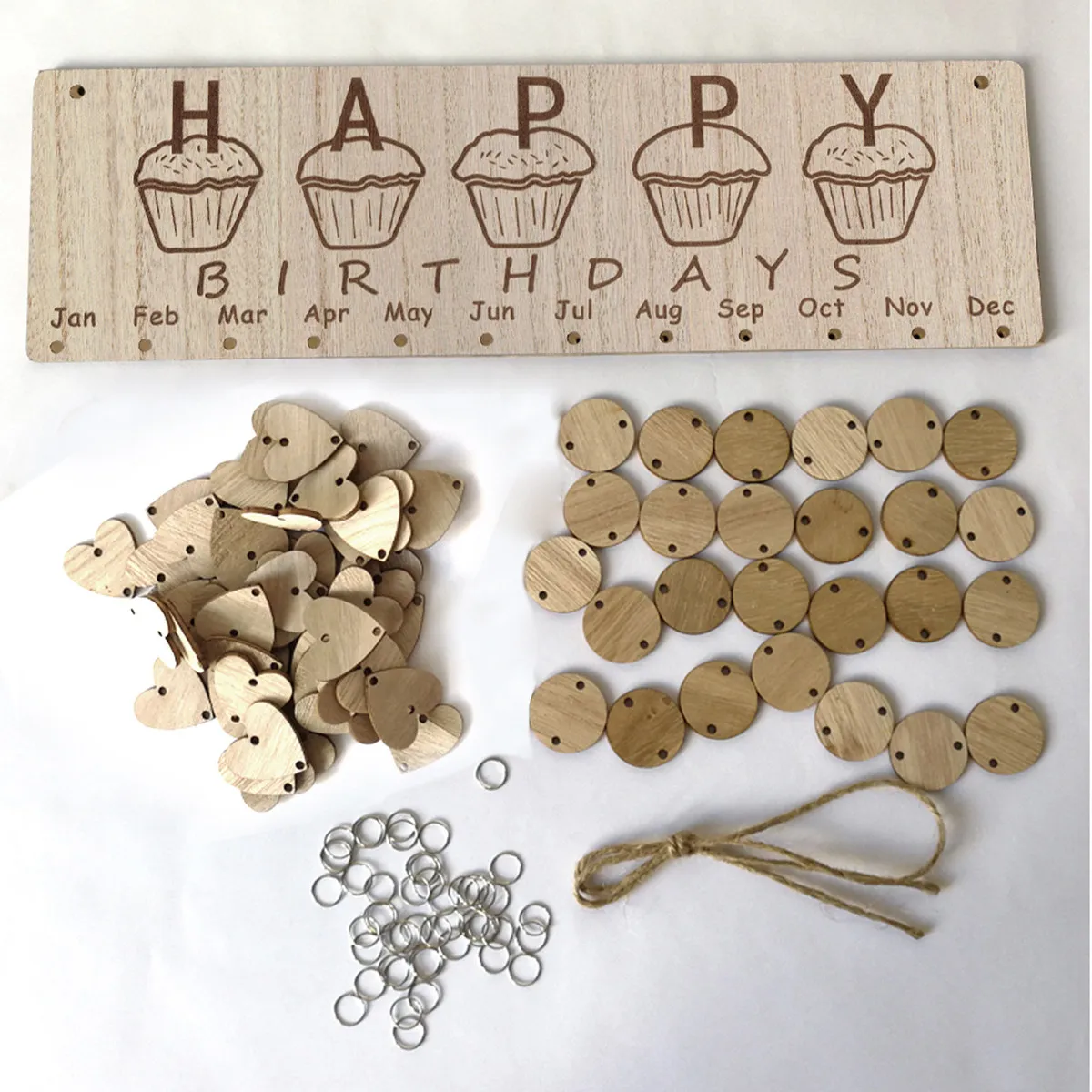 

1 Wooden Birthday Reminder Calendar Board with 50 Iron Rings 50 Wooden Discs Hanging Wall Decoration Nordic Style Family