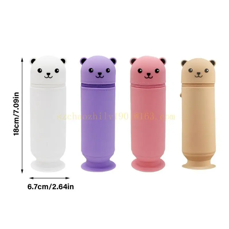 Caja lápiz silicona 62ka con titular pluma del oso copa succión Gran capacidad para oficina escolar y