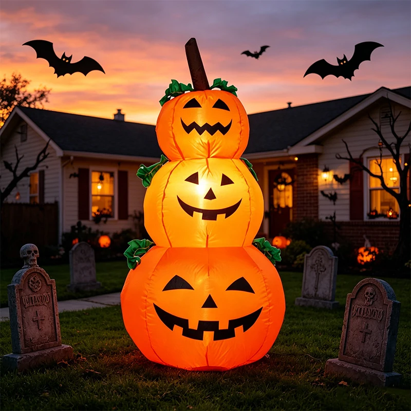 Halloween Giant LED Light Inflatable Pumpkin Ghost Eyeball PVC Model Spooky Atmosphere Ornament Festival Party Outdoor Décor
