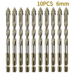 10PCS 6mm Four-Flute Sawtooth Eccentric Drill Bit for Concrete Tile Ceramic Wood Drilling Tools Multifunction Drill Bit Set