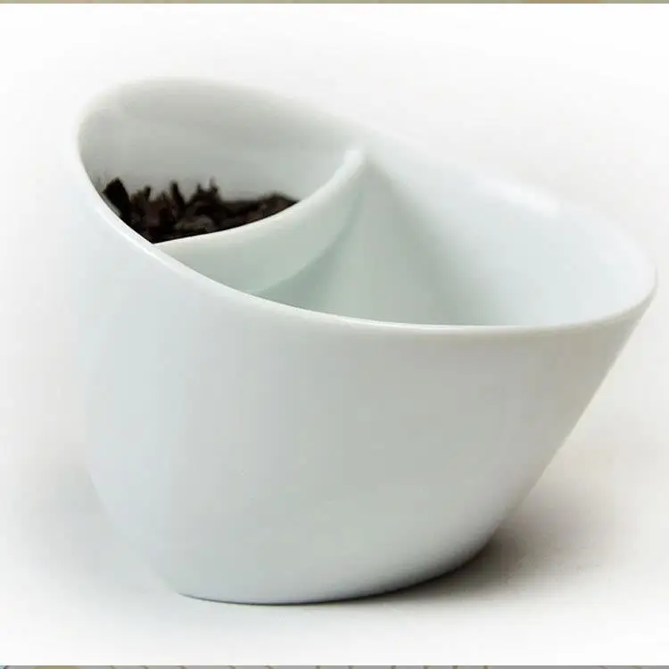 

nt Cerc Tea Cup Creative Personalized Office Gift Cup with Filter Tilting Design White Porcelain No Lid