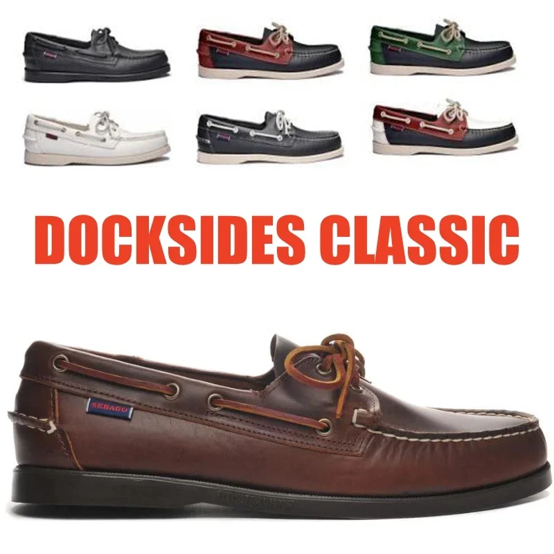 SEBAGO Men Authentic Docksides Shoes - Premium Leather Moc Toe Lace Up Boat Shoes 039A