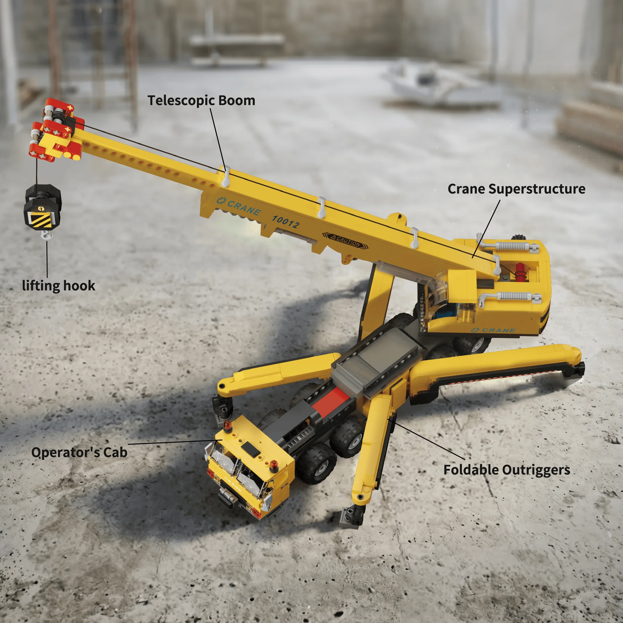 All-Terrain Mobile Crane 989Pcs Yellow Black Engineering Building Blocks Movable Boom Outriggers Vehicle Bricks Compatible Lego - view 5