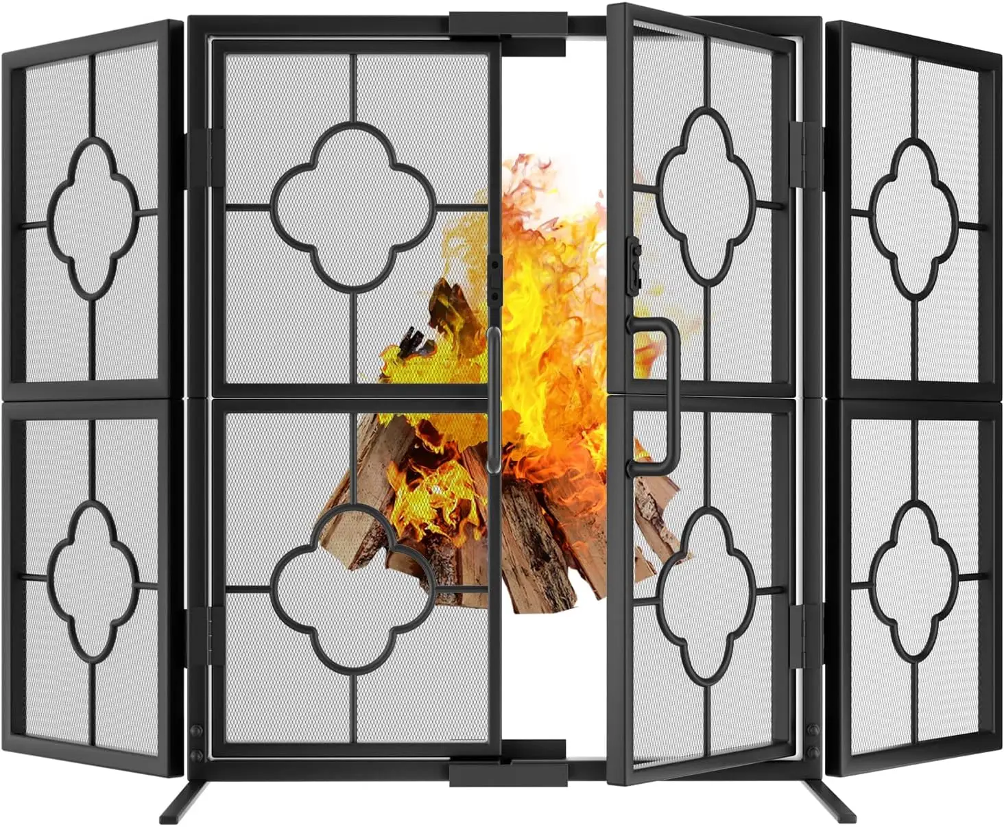 

Amagabeli 3 Panel Fireplace Screen with Doors 48" W x 28" H Foldable Wrought Iron Heavy Duty Metal Modern Decorative Firepla