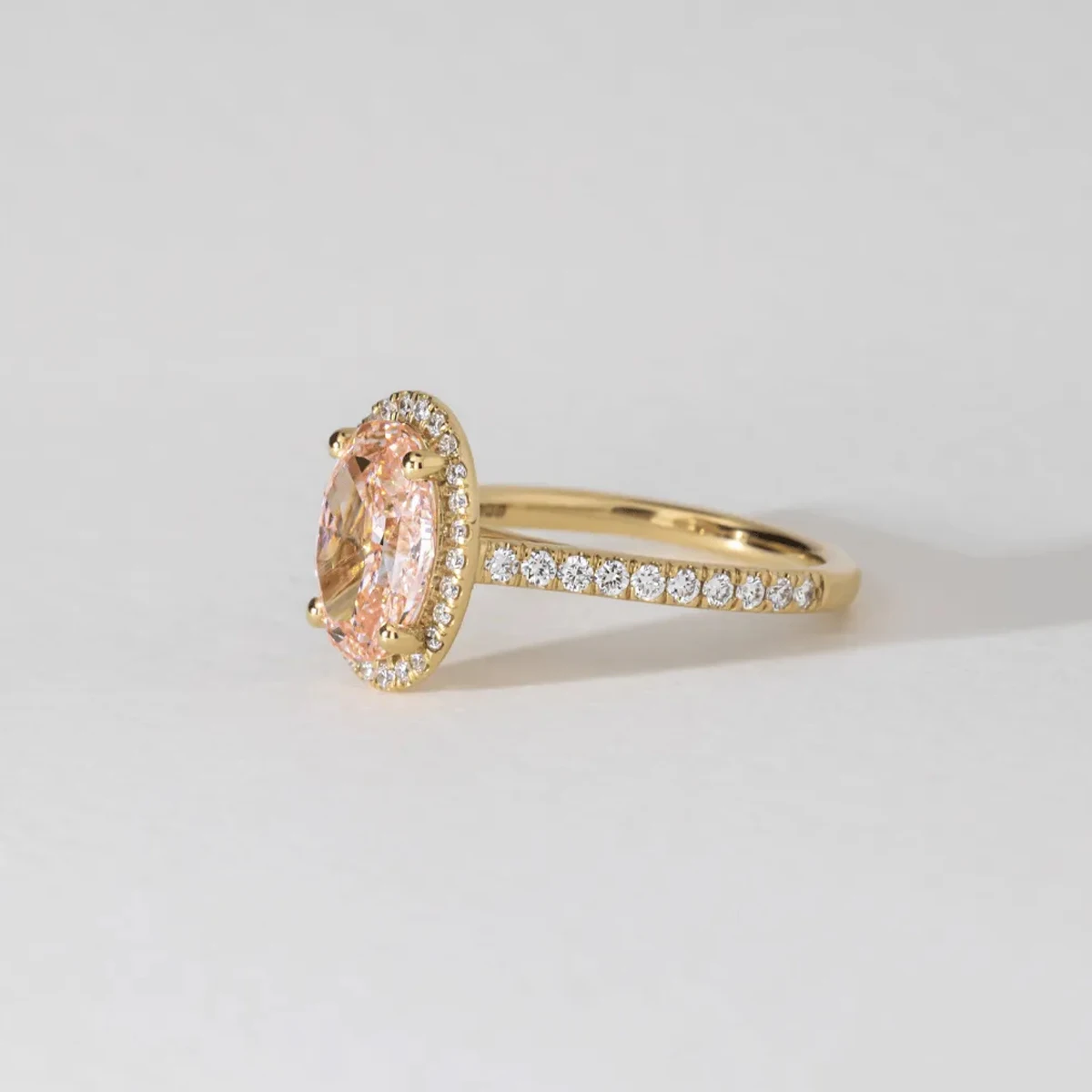 IGI Certified Fancy Vivid Pink Oval Cut Lab Created Diamond Ring 9K/14K/18K Solid Gold Halo Style Half Eternity Engagement Ring