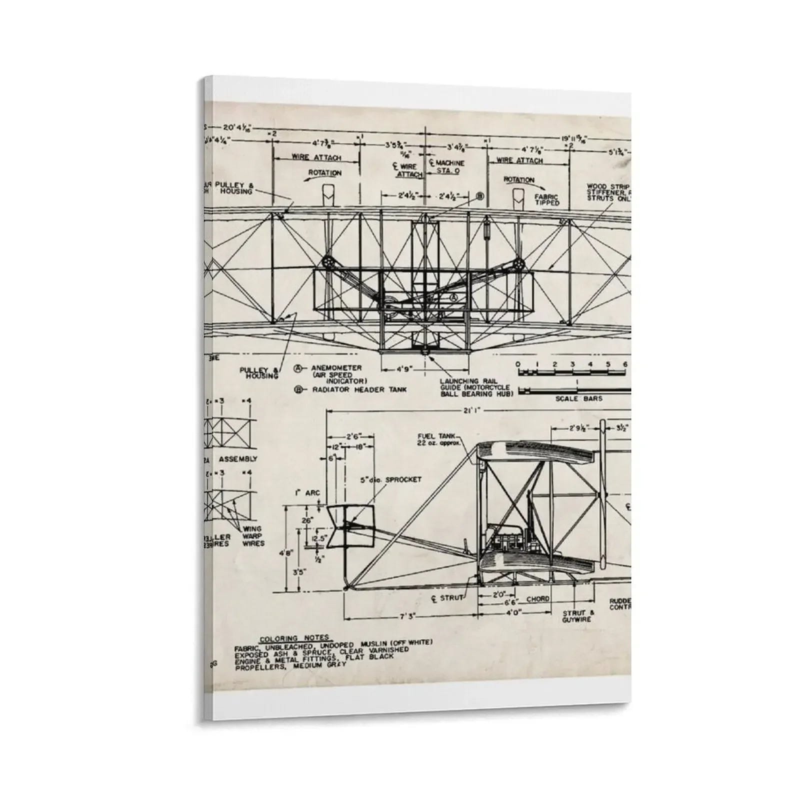 

1903 Wright Flyer Airplane Invention Patent Art Canvas Painting aesthetic room decor anime