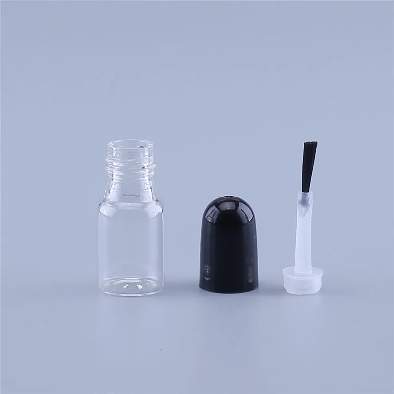 100 teil/los Kleine Klarglas Leere 3 ml Nagel Poliert Flasche Mit Schwarzer Kappe Pinsel Glas Nagel Flasche Für kinder