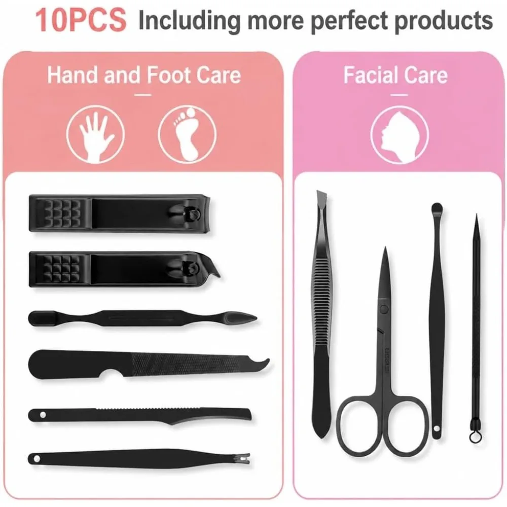 10 Piece Stainless Steel Manicure Set with Travel Case