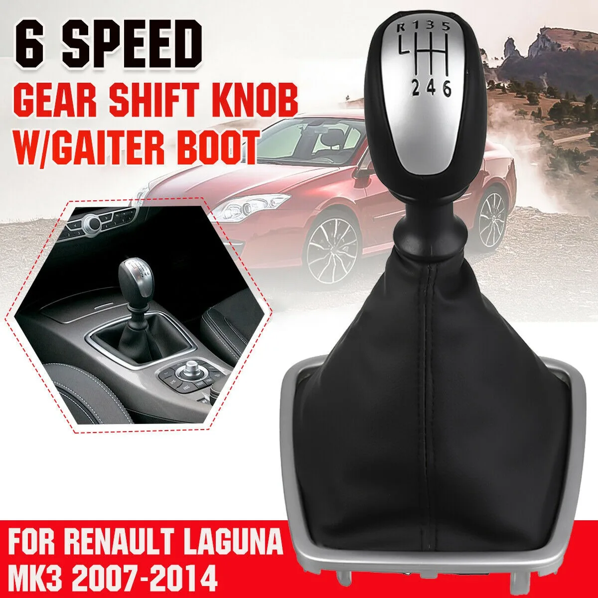 

Plain 6 Speed Car Gear Shift Knob Gaiter Boot Cover Lever Shifter Handle Stick Boot Gaitor For Renault Laguna Mk3 2007-2014