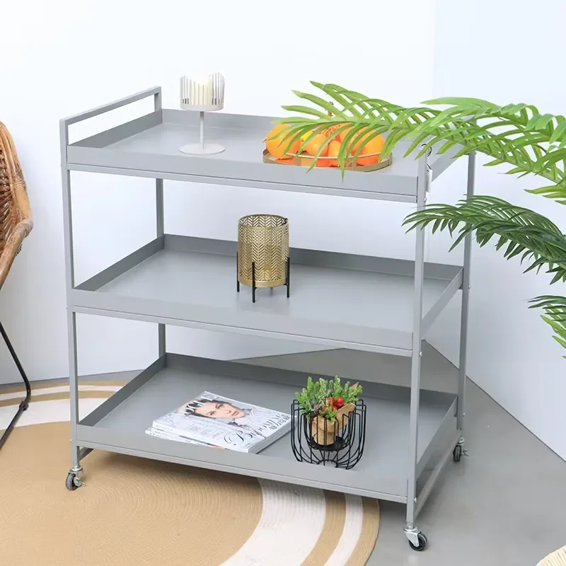 Nordic Style Wrought Iron Side Table Removable Small Square Metal Trolley Multi Layer Dining Cart for Living Room Home Decor