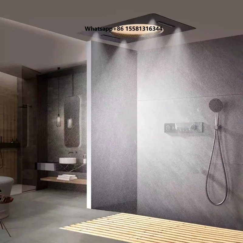 2025 Ceiling Embedded 600*800mm LED Rain Waterfall Mist Bathroom Conceal Thermostatic Shower Faucet Set Shower System Set
