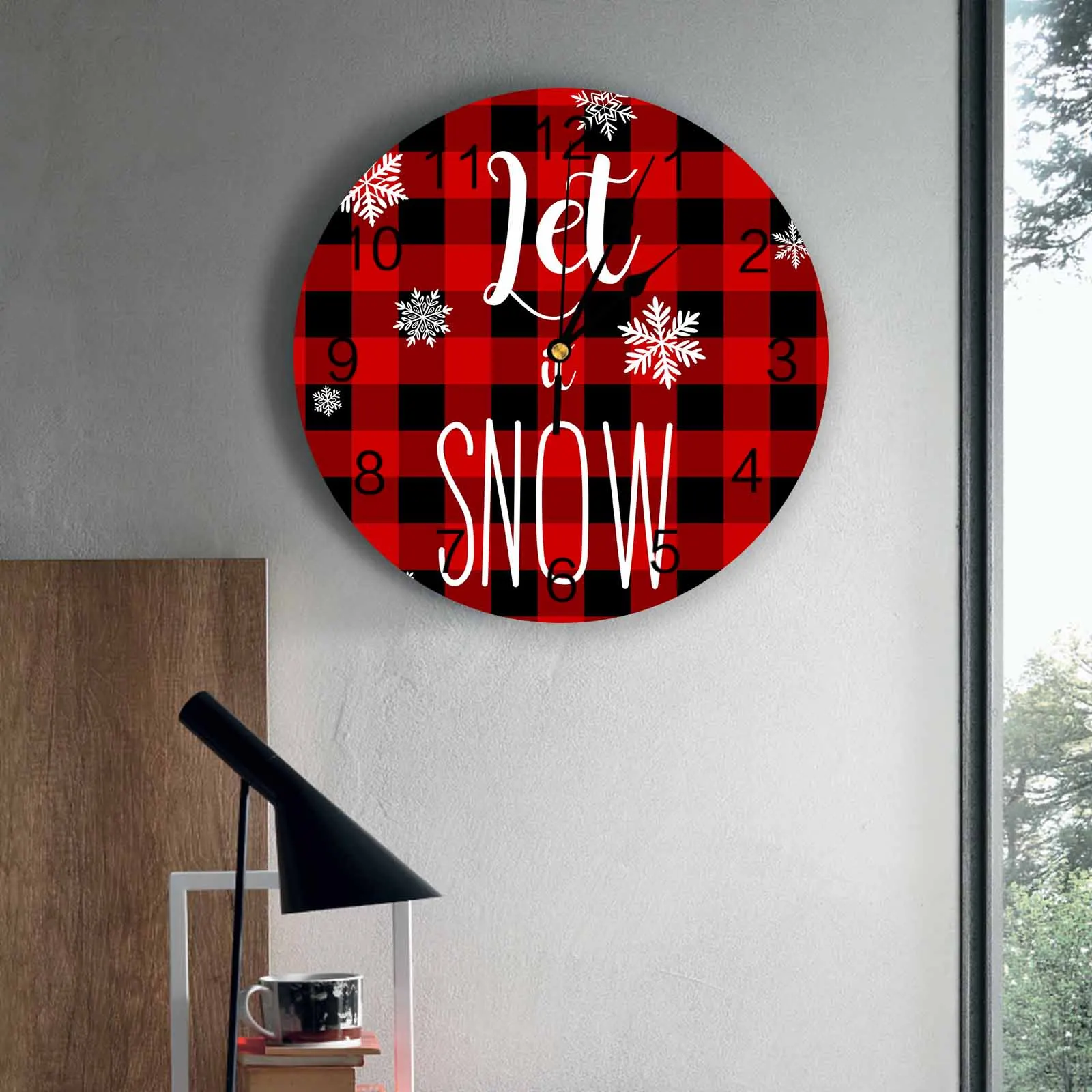 

Настенные часы для спальни, винтажные часы Let Snow Red в клетку для гостиной, украшения для детской комнаты, кабинет, бесшумные настенные часы