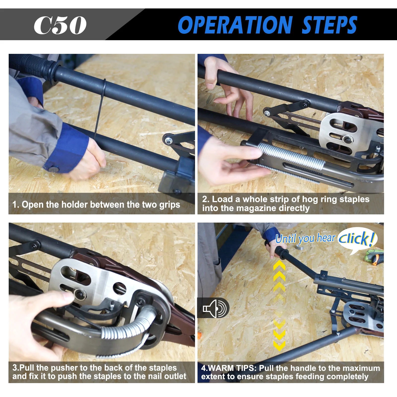 WOODPECKER W-C50 11 Gauge Heavy Duty Hog Ring Gun , Fits 45mm Crown Hog Ring Staples, for Wire Cages, Fencing