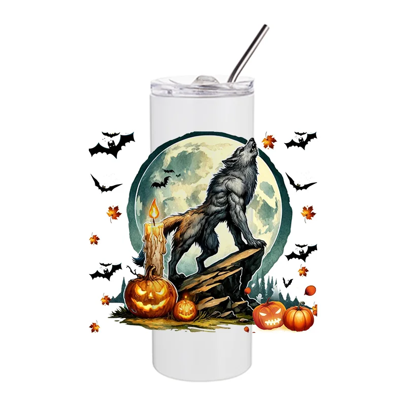 Miniso 3D Halloween Werewolf Decal UV DTF Cup Wrap for 20oz Tumblers Glasses Transfers Stickers DIY Washable Mug Sticker