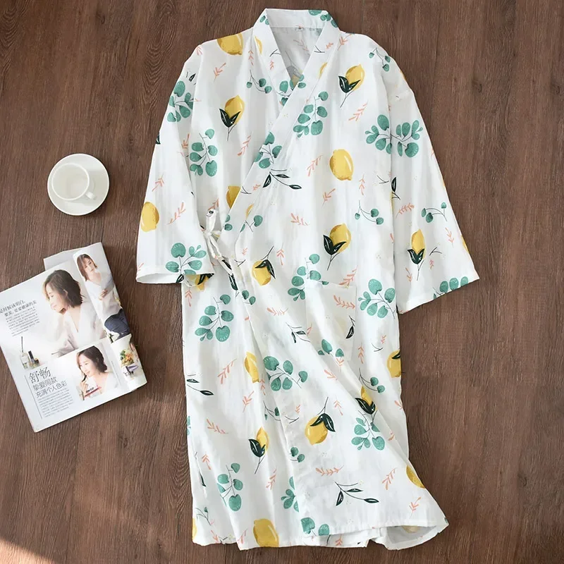 Japanese-style kimono pajamas summer new 100% cotton gauze pajamas nightgown ladies SPA yukata homewear long pajamas women