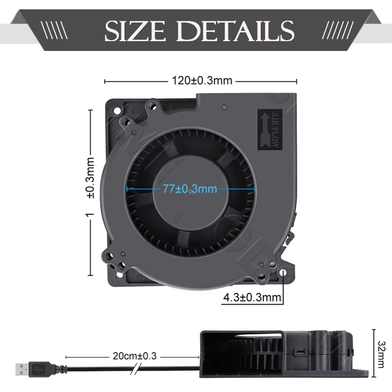 Gdstime 12032 Fan 24V 12V 5V 120MM Blower Fan 4PIN USB Radial Cooling Fan 120x32mm Turbo Blower Cooler Ball Small Fan PWM PC Fan image 5