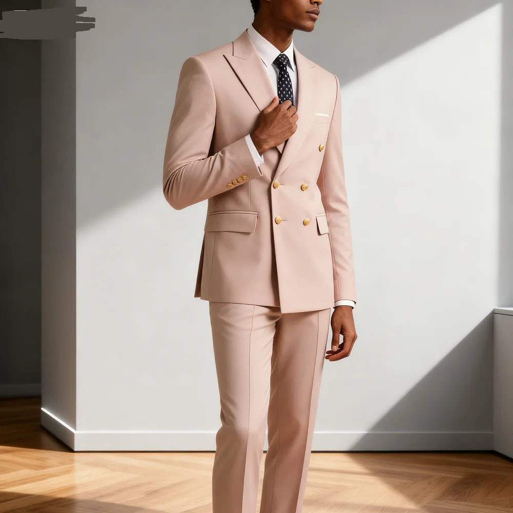 

Moda 2-Piece Men's Wedding Tuxedo Jacket Double Breasted Groomsmen Smoking Business Slim Fit Casual Clothes for Men