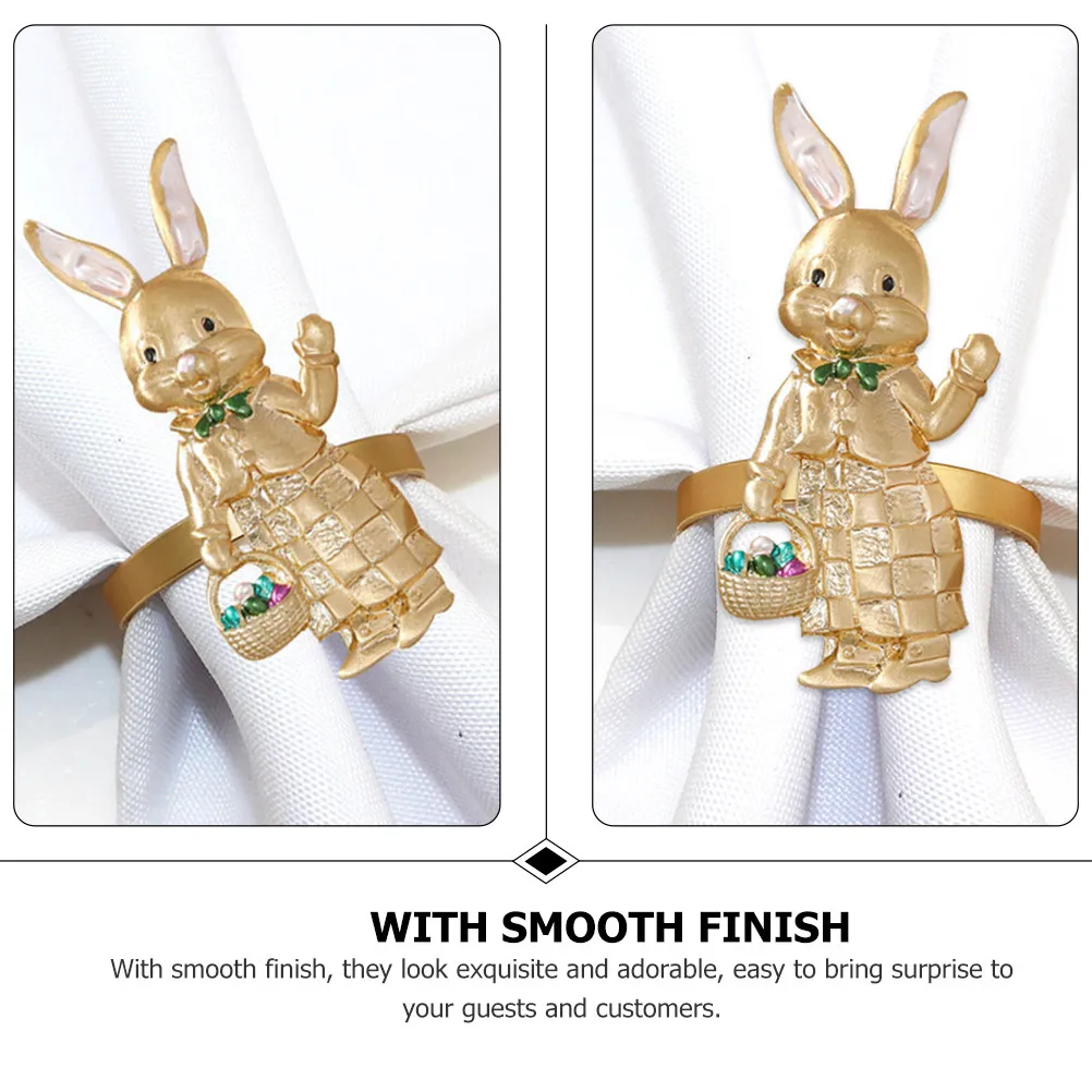 6Pcs Rabbit-Shaped Napkin Rings for Easter – Alloy Table Decor, Home & Hotel Dining Adornments