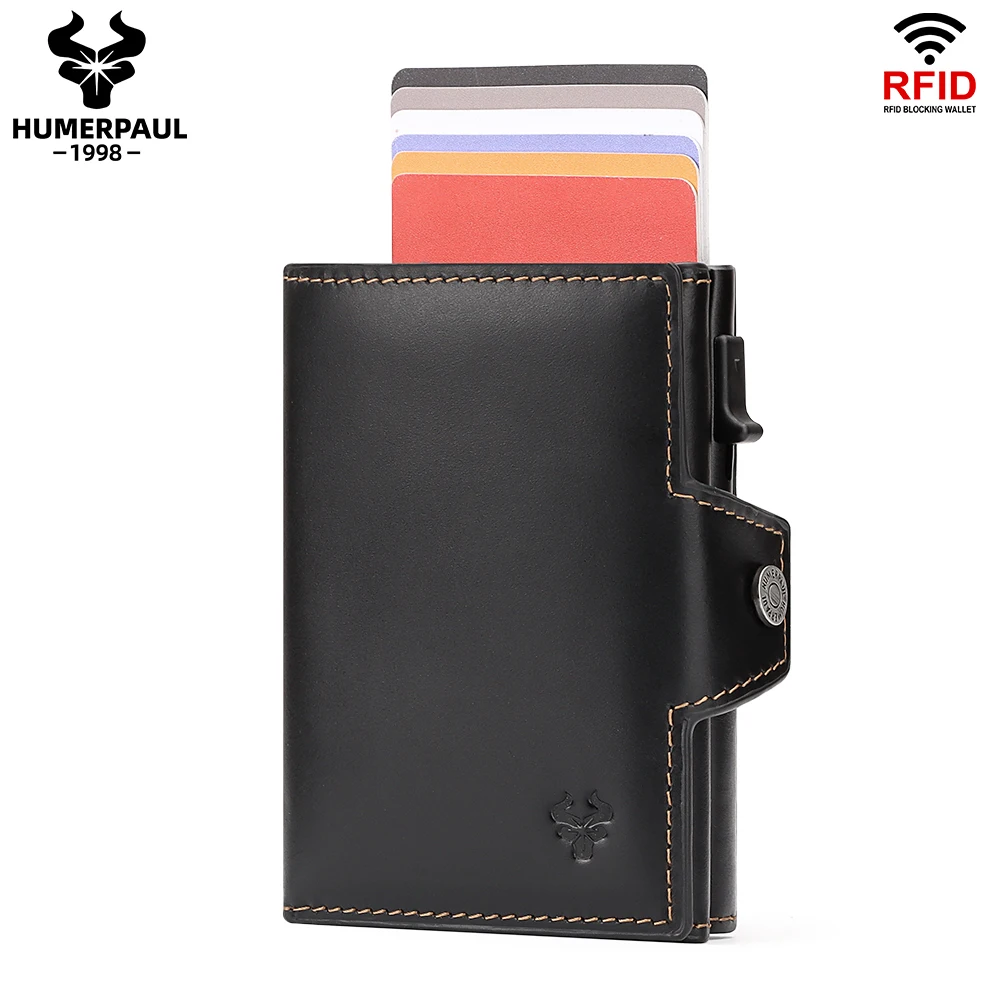 Anti-scan RFID Credit Card Holder Wallet Full Grain Leather Bifold Wallet for Men with Coin Compartment and Banknote Compartment