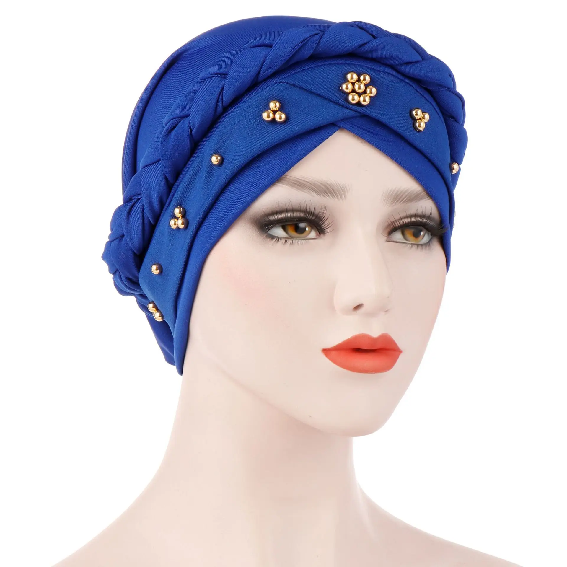 Turban indien avec perles pour femmes musulmanes, bonnet pour cancer, perte de cheveux, écharpe de sauna, bonnets, casquette hijab