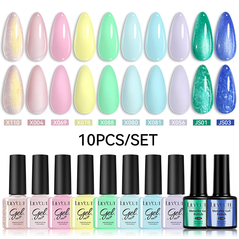 LILYCUTE 20/10 Uds. Juego de esmaltes de uñas en Gel de Color macarrón, barnizes de Gel UV semipermanentes con brillo, efecto cromado metálico para decoración de uñas