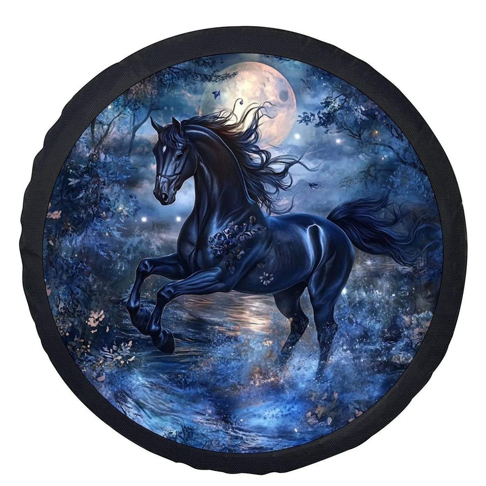 

Black Horse Moon Graphic Tire Cover Waterproof Dustproof Spare Wheel Protector