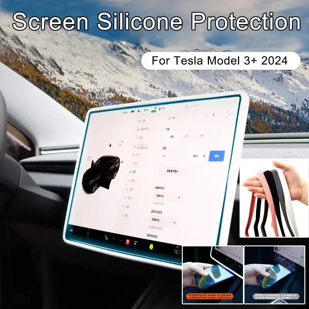 Silicone Screen Frame Display Edge Protector, Controle Central capa protetora, Acessórios de carro, Tesla Model 3 + Highland, 2024