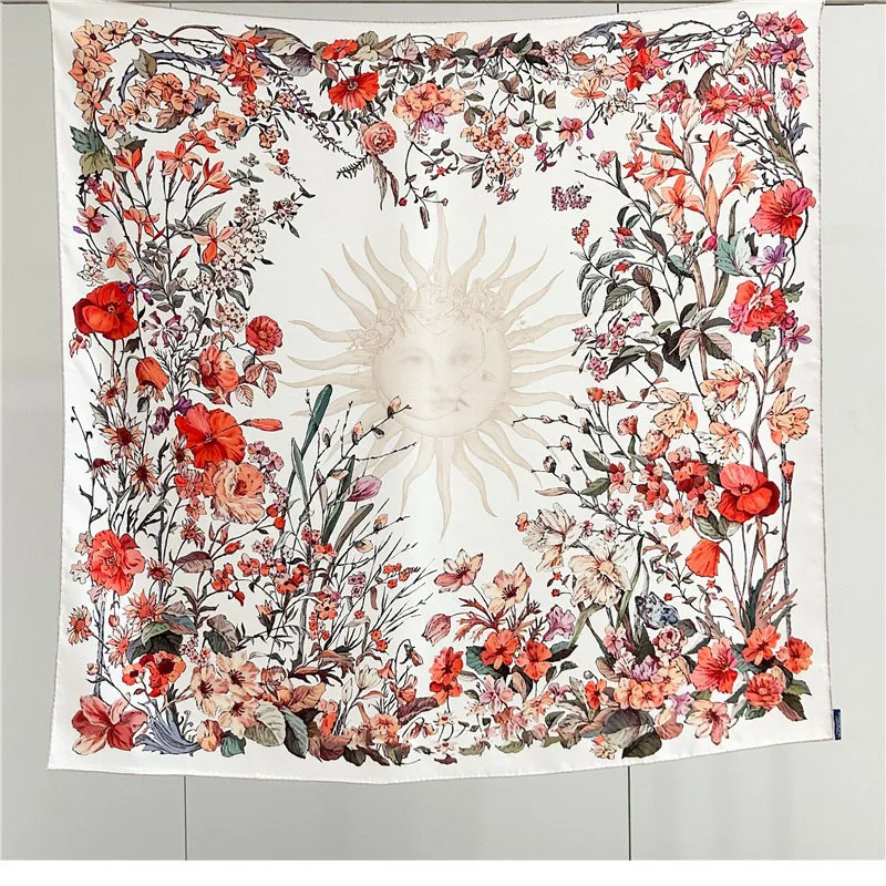 

90 Real Silk Scarf Neckerchief 100% Twill Silk Scarf Shawl 14MM July Floral Printed Womens Fashion Square Bandana Scarf Foulard