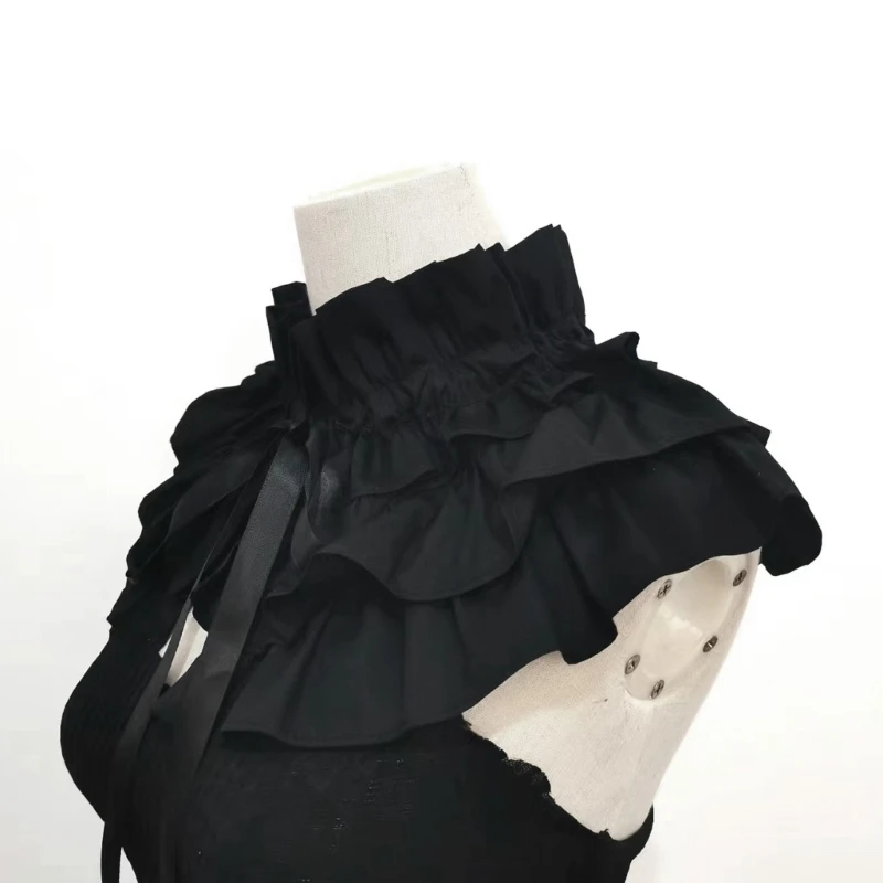 E15F Verstelbare multi -lagen kanten kanten afneembare kraag voor blouses -jurken Vintage mode -accessoire in zwart