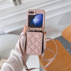 Crossbody Leather Phone Case for Samsung Galaxy Z Flip 6 5 4 3 Flip6 Flip5 Flip4 Flip3 5G Zipper Wallet with Card Holder Cover